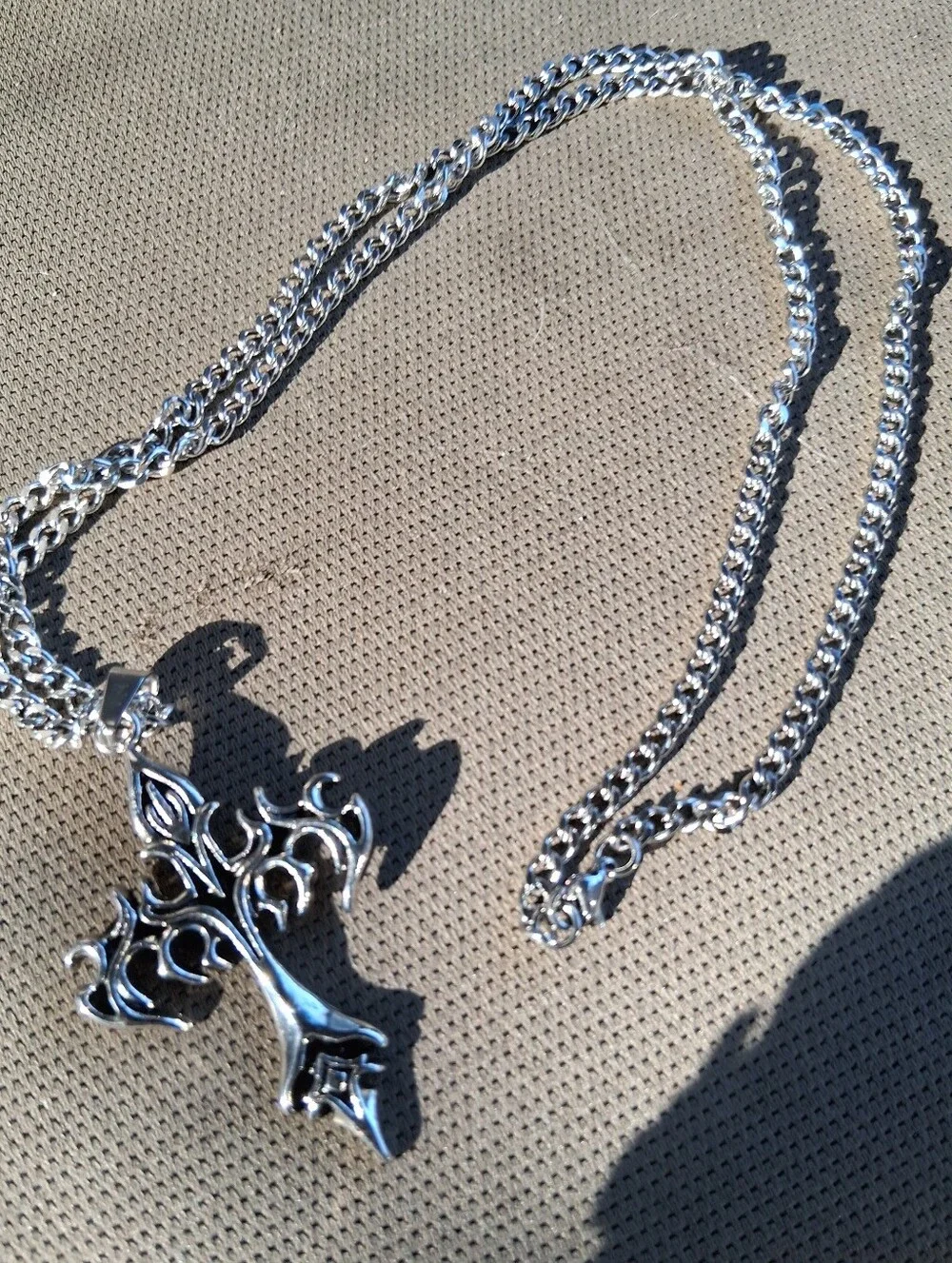 Men's Silver Cross Pendant Necklace - Polished Metal